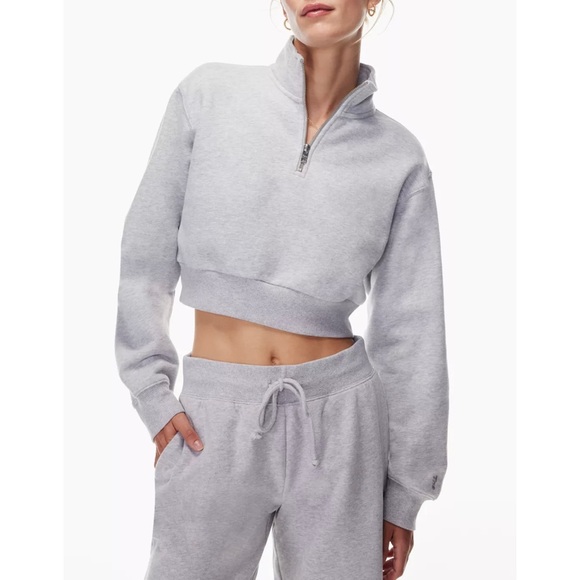 Aritzia Tna Cozy Fleece Perfect Quater Zip Sweatshirt heather grey - Picture 9 of 10